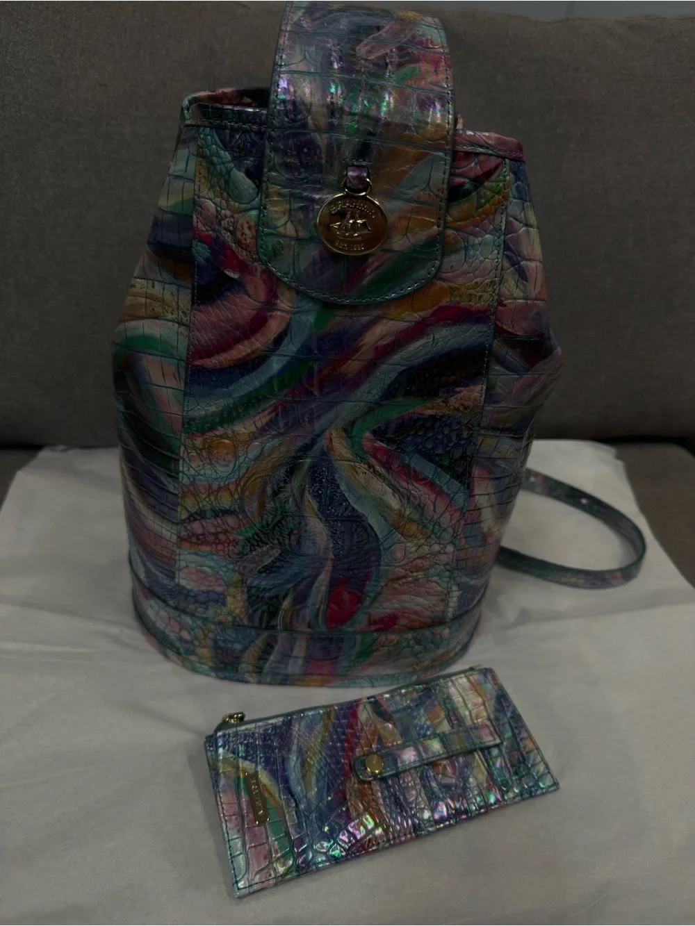 Brahmin Iridescent Multicolor Backpack with Matching Wallet